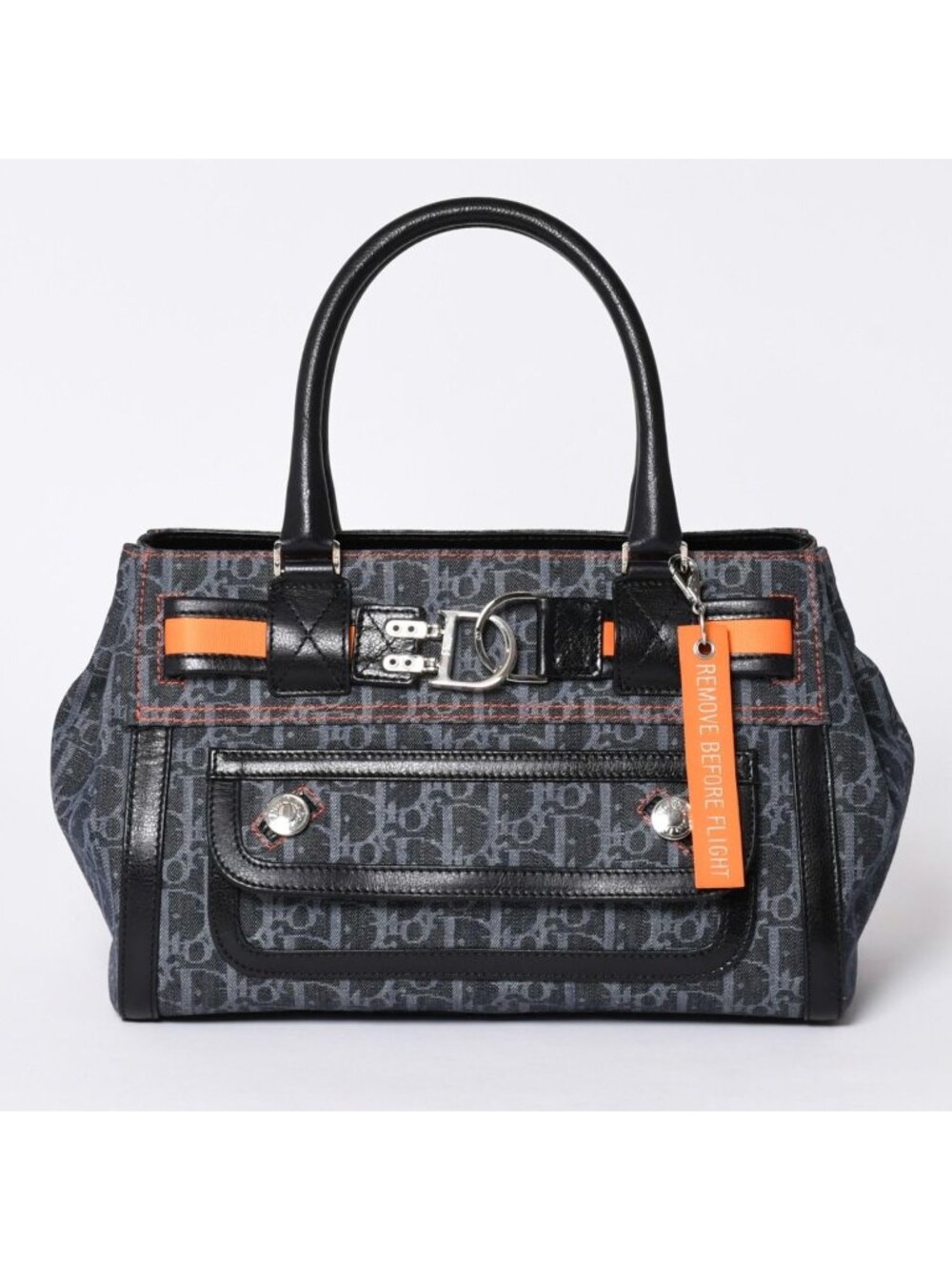 Dior Flight Line Trotter Handbag Galliano Era Denim Leather Navy Black Silver